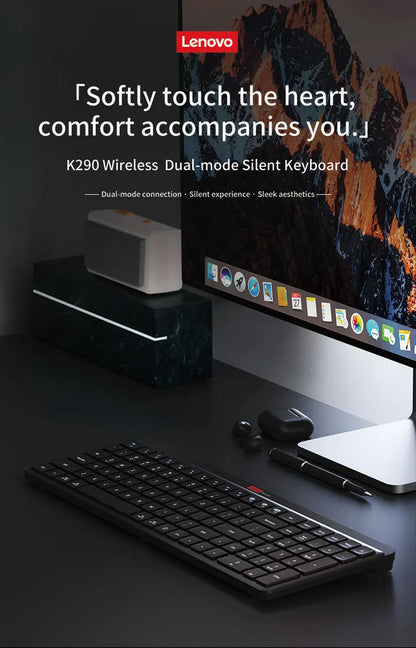 Lenovo Dual-Mode Wireless Rechargeable Keyboard – Bluetooth & 2.4GHz Multi-Device Office Keyboard with Long Battery Life for Business & Home