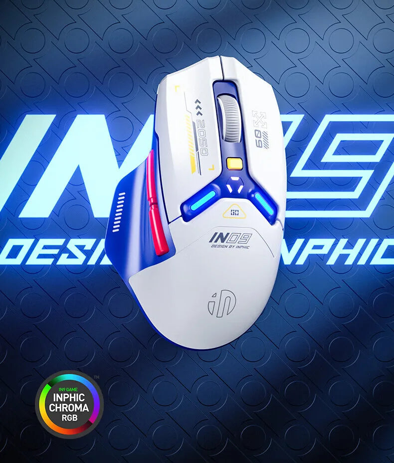 INPHIC IN9 Upgraded Wireless Gaming Mouse – High DPI Tri-Mode (2.4G + Bluetooth + Type-C Wired), RGB Light, Macro Programmable E-Sports Mouse for PC