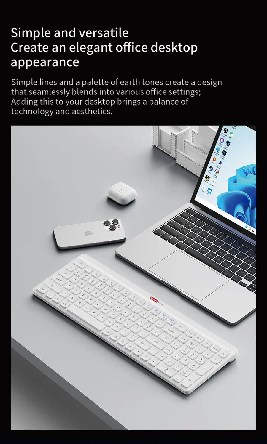 Lenovo Dual-Mode Wireless Rechargeable Keyboard – Bluetooth & 2.4GHz Multi-Device Office Keyboard with Long Battery Life for Business & Home