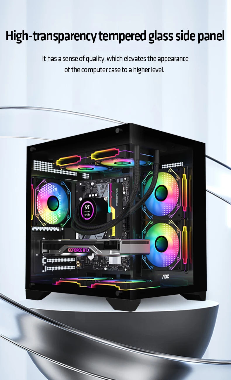 AOC CG391 MATX Gaming PC Case – Panoramic Sea View Tempered Glass Case with 3 RGB Fans & 240mm Liquid Cooling Support