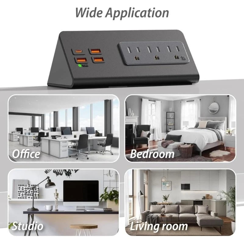 abletop Surge Protector with USB-C & 3 AC Outlets – Desk Edge Mount Power Strip for smart Office