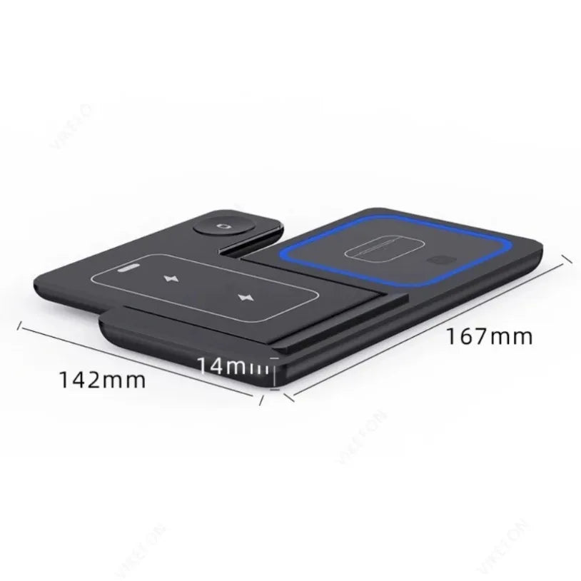VIKEFON 3-in-1 Foldable Wireless Charging Station – Fast Charger Stand for iPhone, Apple Watch & AirPods