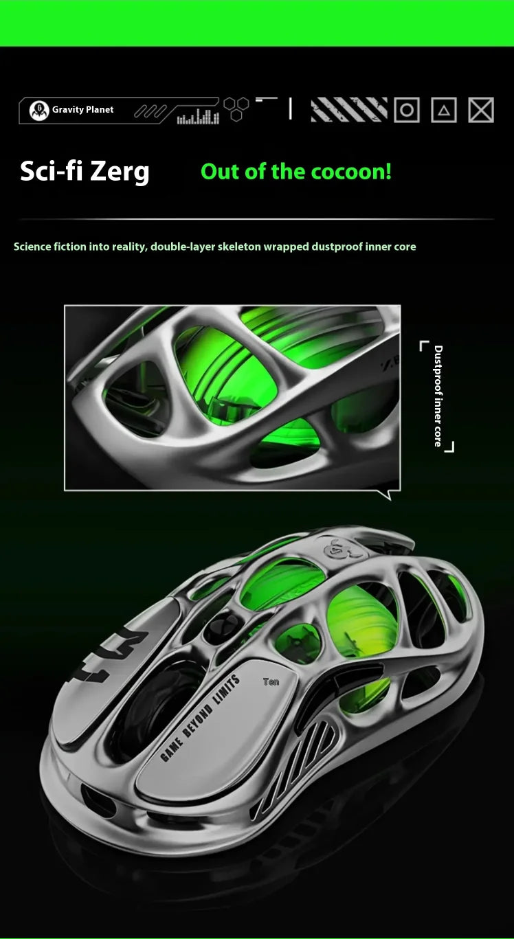GravaStar M1/M2 Wireless Gaming Mouse – PAW3395 Sensor, 4K Polling, 26000 DPI, Magnesium Alloy Ultra-Light RGB Mouse