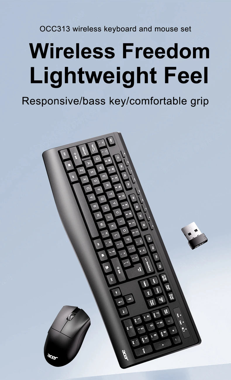 Acer OCC313 Wireless Keyboard and Mouse Combo – 2.4GHz Plug & Play Office Set with Responsive Tracking & Long Battery Life