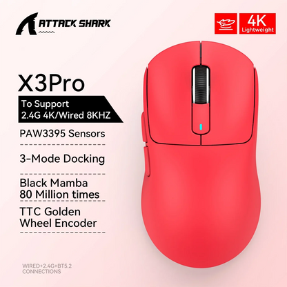 ATTACK SHARK X3 / X3 Pro Wireless Gaming Mouse – PAW3395 26K DPI Tri-Mode Ultra-Light Gaming Mouse