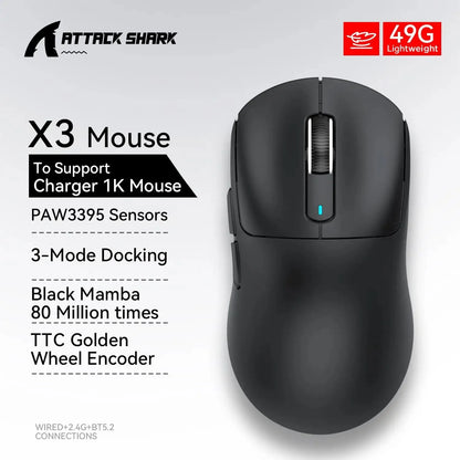 ATTACK SHARK X3 / X3 Pro Wireless Gaming Mouse – PAW3395 26K DPI Tri-Mode Ultra-Light Gaming Mouse