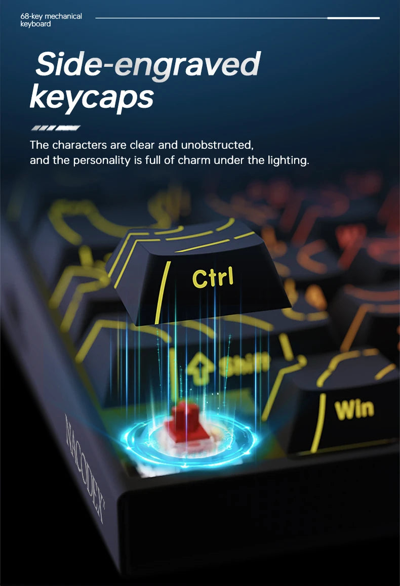 Compact 68-Key Gaming Keyboard | Red Switch | Side-Printed Keycaps | RGB Backlit | Wired