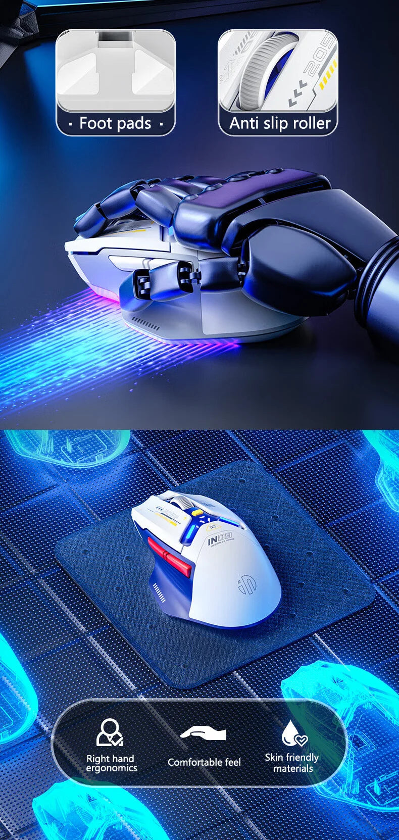 INPHIC IN9 Upgraded Wireless Gaming Mouse – High DPI Tri-Mode (2.4G + Bluetooth + Type-C Wired), RGB Light, Macro Programmable E-Sports Mouse for PC