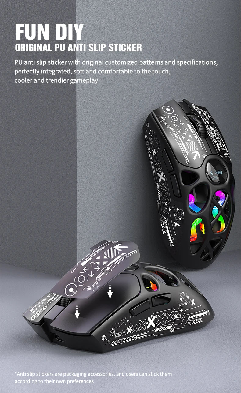 RaXUNFOX H16PRO Tri-Mode Wireless Gaming Mouse – 12000 DPI, Bluetooth, 2.4GHz & Wired RGB Gaming Mouse with 1KHz Polling Ratete, Rechargeable eSports Mouse