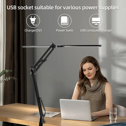 24W Double Head LED Desk Lamp – USB Dimmable Eye-Caring Reading Light for Office, Study & Wide Desk Setup