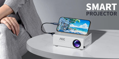 AOC Mini Projector – Full HD 1080P Portable WiFi & Bluetooth Home Theater Projector with HDMI & USB