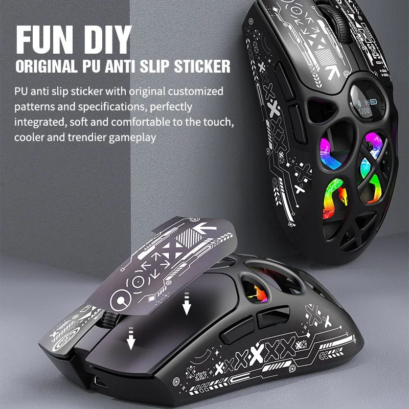 RaXUNFOX H16PRO Tri-Mode Wireless Gaming Mouse – 12000 DPI, Bluetooth, 2.4GHz & Wired RGB Gaming Mouse with 1KHz Polling Ratete, Rechargeable eSports Mouse