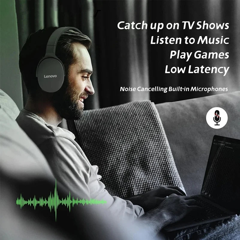 Lenovo Wireless Bluetooth 5.3 Over-Ear Headphones | HiFi Stereo | TF/AUX Music Player | HD Microphone | Sports & Daily Use Headset