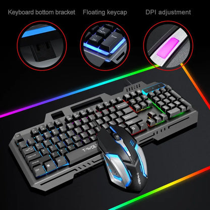 T-WOLF TF600 Backlit Gaming Keyboard and Mouse Combo – Wired 104-Key RGB Gaming Set for PC & Laptop