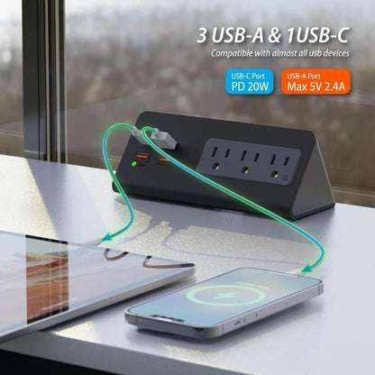 abletop Surge Protector with USB-C & 3 AC Outlets – Desk Edge Mount Power Strip for smart Office