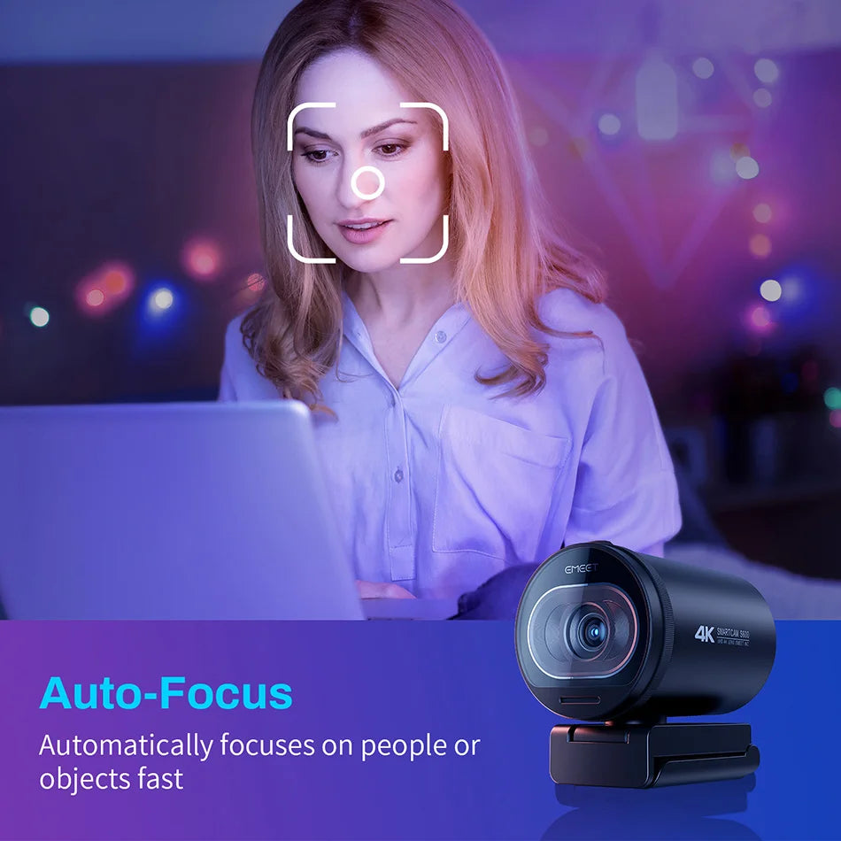 EMEET S600 4K Streaming Webcam – 1080P 60FPS USB Camera with Autofocus, Dual Microphones, AI Noise Reduction for YouTube, TikTok & Live Streaming
