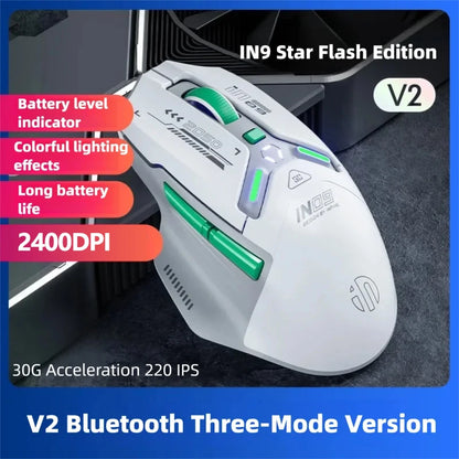 INPHIC IN9 Upgraded Wireless Gaming Mouse – High DPI Tri-Mode (2.4G + Bluetooth + Type-C Wired), RGB Light, Macro Programmable E-Sports Mouse for PC