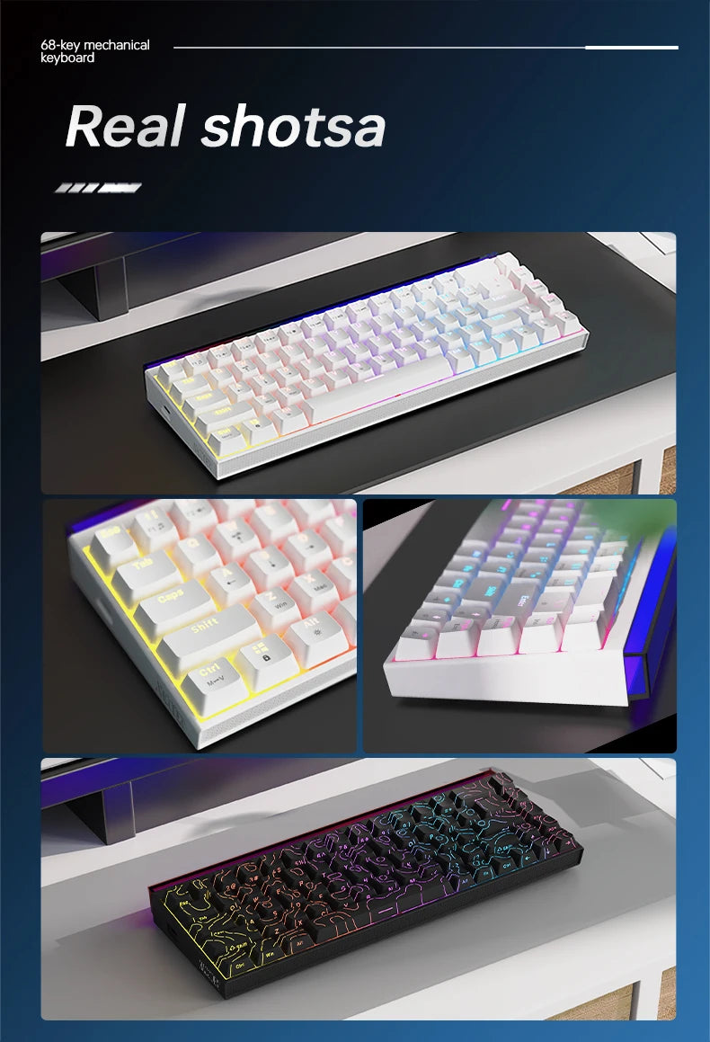 Compact 68-Key Gaming Keyboard | Red Switch | Side-Printed Keycaps | RGB Backlit | Wired
