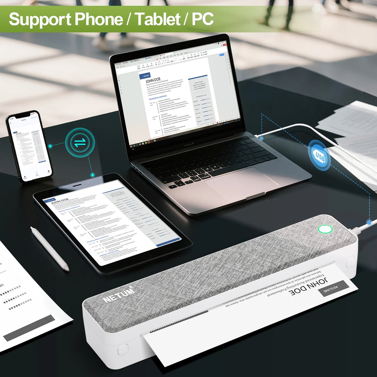 LT-P10 A4 Portable Thermal Printer – Bluetooth Inkless Business Travel Printer with Rechargeable Battery