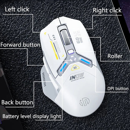 INPHIC IN9 Upgraded Wireless Gaming Mouse – High DPI Tri-Mode (2.4G + Bluetooth + Type-C Wired), RGB Light, Macro Programmable E-Sports Mouse for PC