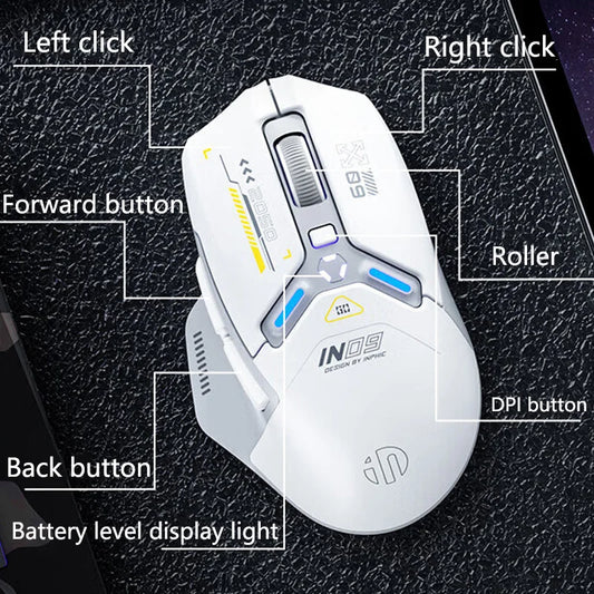 INPHIC IN9 Upgraded Wireless Gaming Mouse – High DPI Tri-Mode (2.4G + Bluetooth + Type-C Wired), RGB Light, Macro Programmable E-Sports Mouse for PC