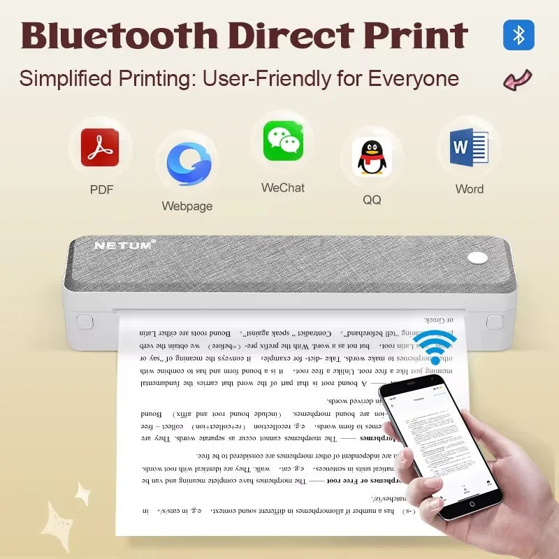 LT-P10 A4 Portable Thermal Printer – Bluetooth Inkless Business Travel Printer with Rechargeable Battery