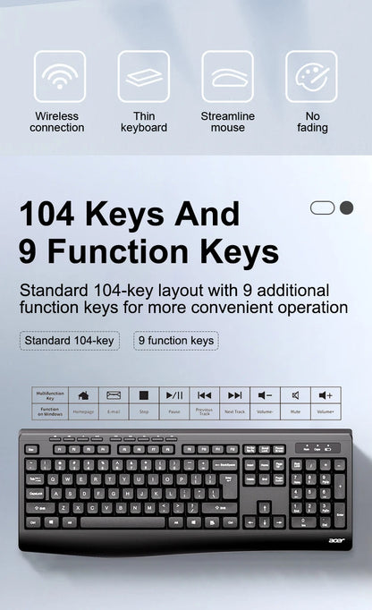 Acer OCC313 Wireless Keyboard and Mouse Combo – 2.4GHz Plug & Play Office Set with Responsive Tracking & Long Battery Life