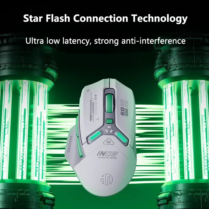INPHIC IN9 Upgraded Wireless Gaming Mouse – High DPI Tri-Mode (2.4G + Bluetooth + Type-C Wired), RGB Light, Macro Programmable E-Sports Mouse for PC
