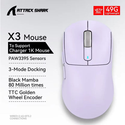 ATTACK SHARK X3 / X3 Pro Wireless Gaming Mouse – PAW3395 26K DPI Tri-Mode Ultra-Light Gaming Mouse