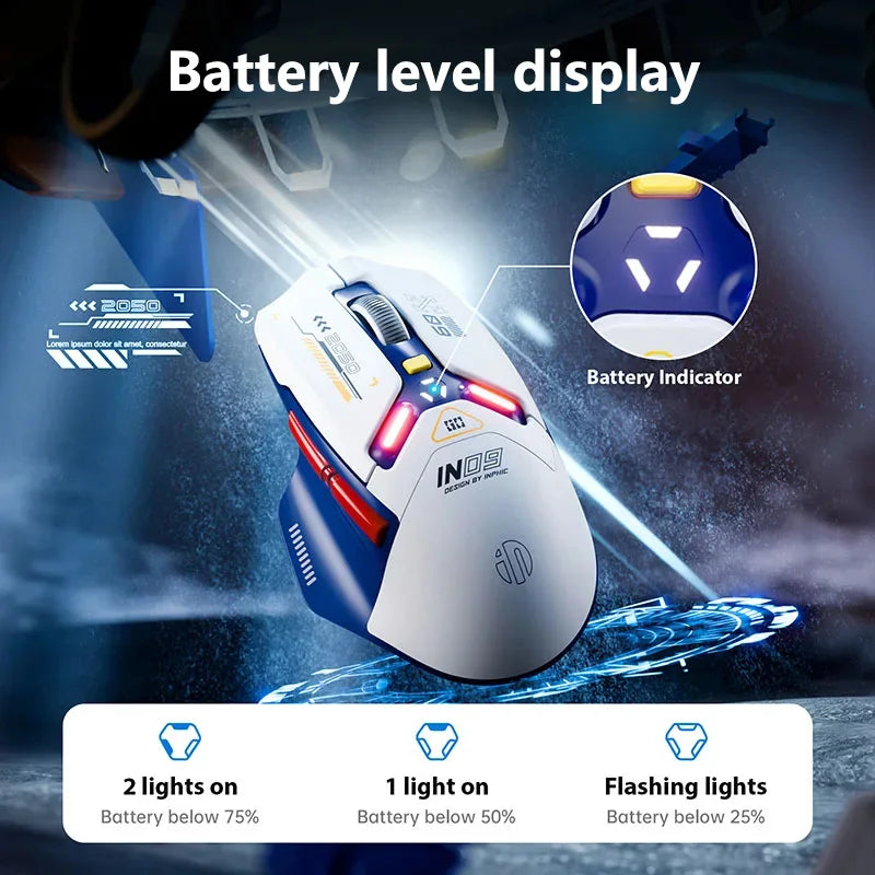 INPHIC IN9 Upgraded Wireless Gaming Mouse – High DPI Tri-Mode (2.4G + Bluetooth + Type-C Wired), RGB Light, Macro Programmable E-Sports Mouse for PC