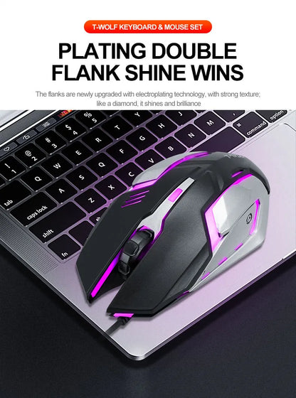 T-WOLF TF600 Backlit Gaming Keyboard and Mouse Combo – Wired 104-Key RGB Gaming Set for PC & Laptop