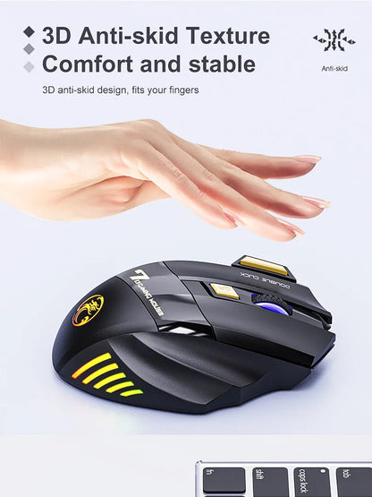 IMICE GW-X7 Wireless Gaming Mouse – Dual Mode 2.4G & Bluetooth, 3200 DPI, Rechargeable, 7-Button Silent Mouse with RGB Breathing LED