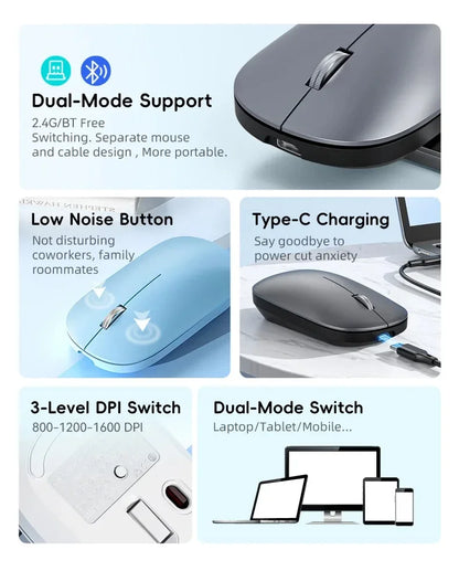 Lenovo Wireless Mouse | Type-C Fast Charging | Silent Click | Dual-Mode 2.4G + Bluetooth | Multi-Device | 4 Adjustable DPI