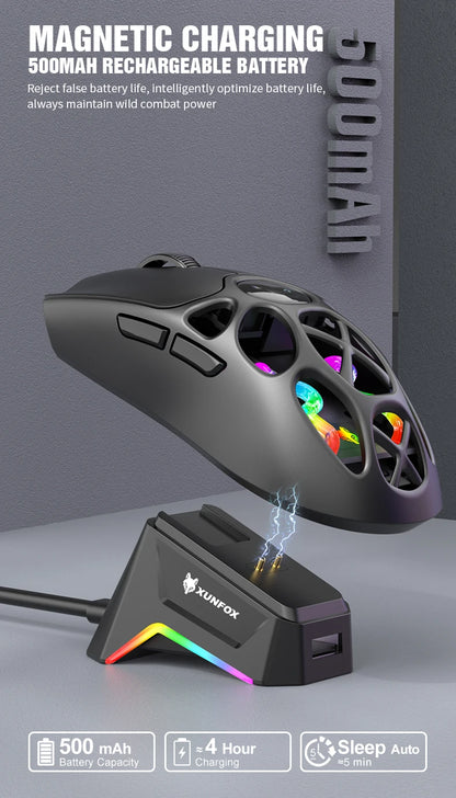 RaXUNFOX H16PRO Tri-Mode Wireless Gaming Mouse – 12000 DPI, Bluetooth, 2.4GHz & Wired RGB Gaming Mouse with 1KHz Polling Ratete, Rechargeable eSports Mouse