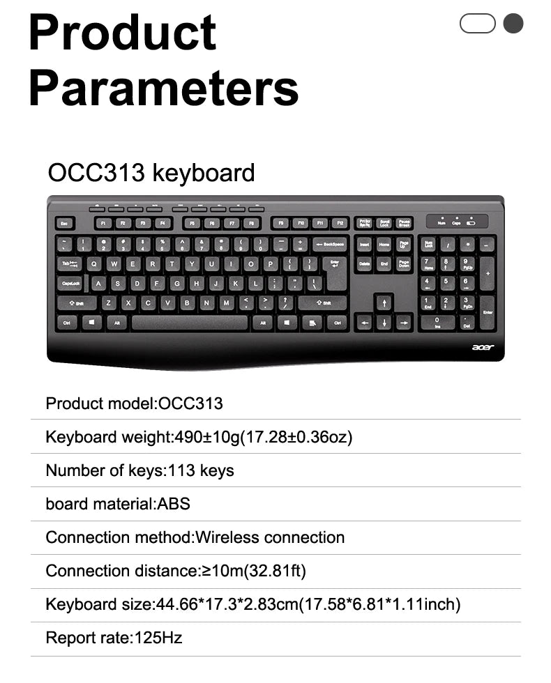Acer OCC313 Wireless Keyboard and Mouse Combo – 2.4GHz Plug & Play Office Set with Responsive Tracking & Long Battery Life