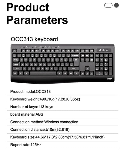Acer OCC313 Wireless Keyboard and Mouse Combo – 2.4GHz Plug & Play Office Set with Responsive Tracking & Long Battery Life