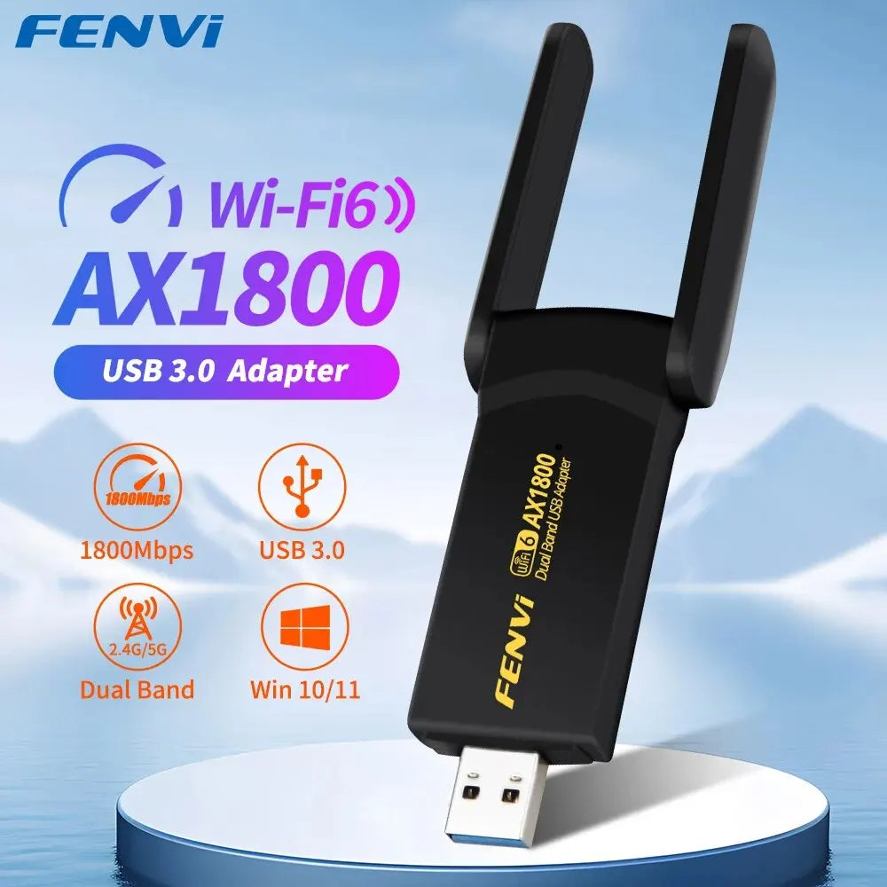 FENVI 1800Mbps WiFi 6 USB Adapter – Dual Band 2.4GHz/5GHz USB 3.0 Wireless Network Dongle for PC & Laptop (Windows 10/11)