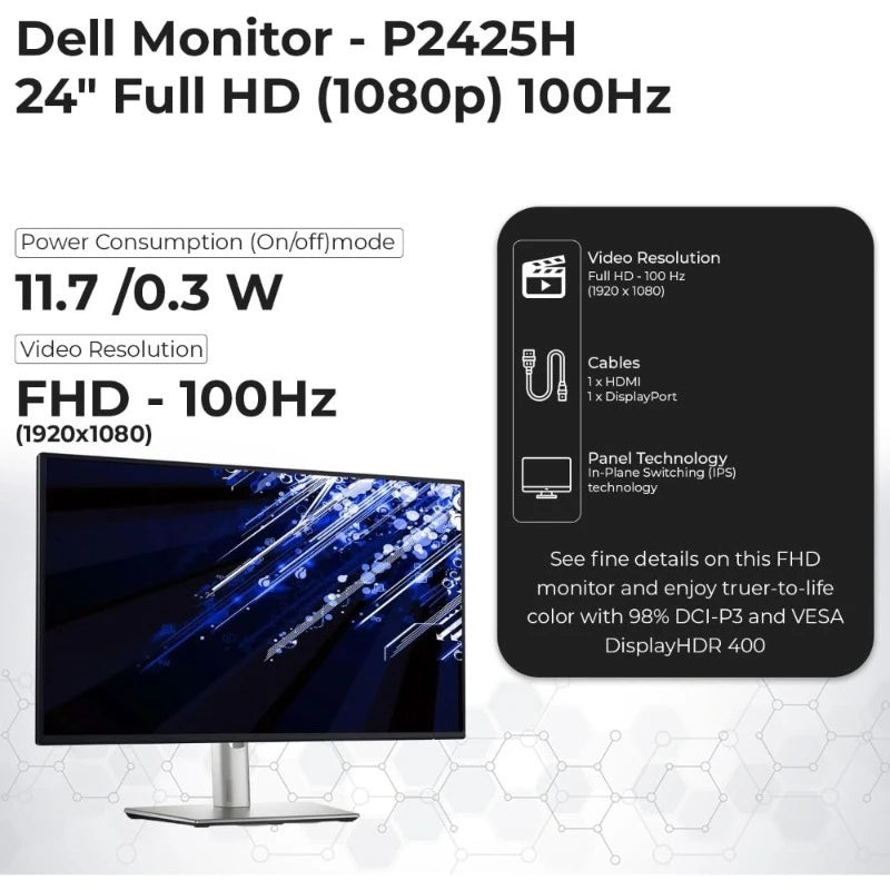 Dell 24" FHD Monitor | 100Hz IPS Display with HDMI, DisplayPort & USB 3.0