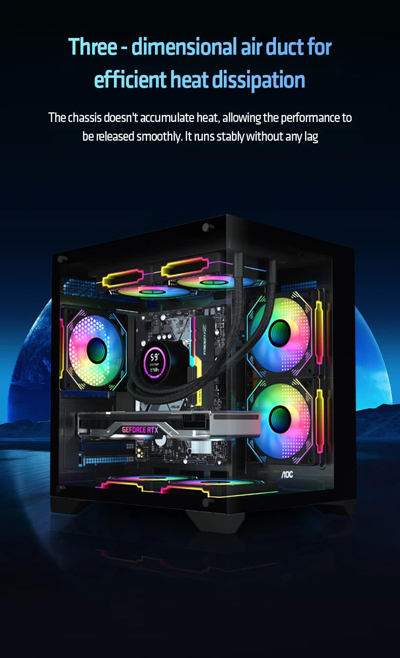 AOC CG391 MATX Gaming PC Case – Panoramic Sea View Tempered Glass Case with 3 RGB Fans & 240mm Liquid Cooling Support