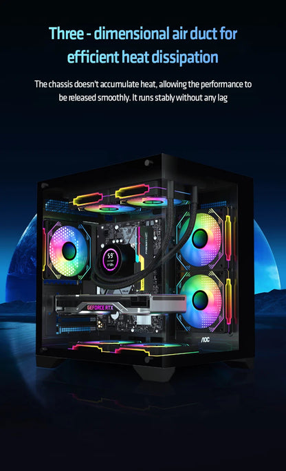 AOC CG391 MATX Gaming PC Case – Panoramic Sea View Tempered Glass Case with 3 RGB Fans & 240mm Liquid Cooling Support