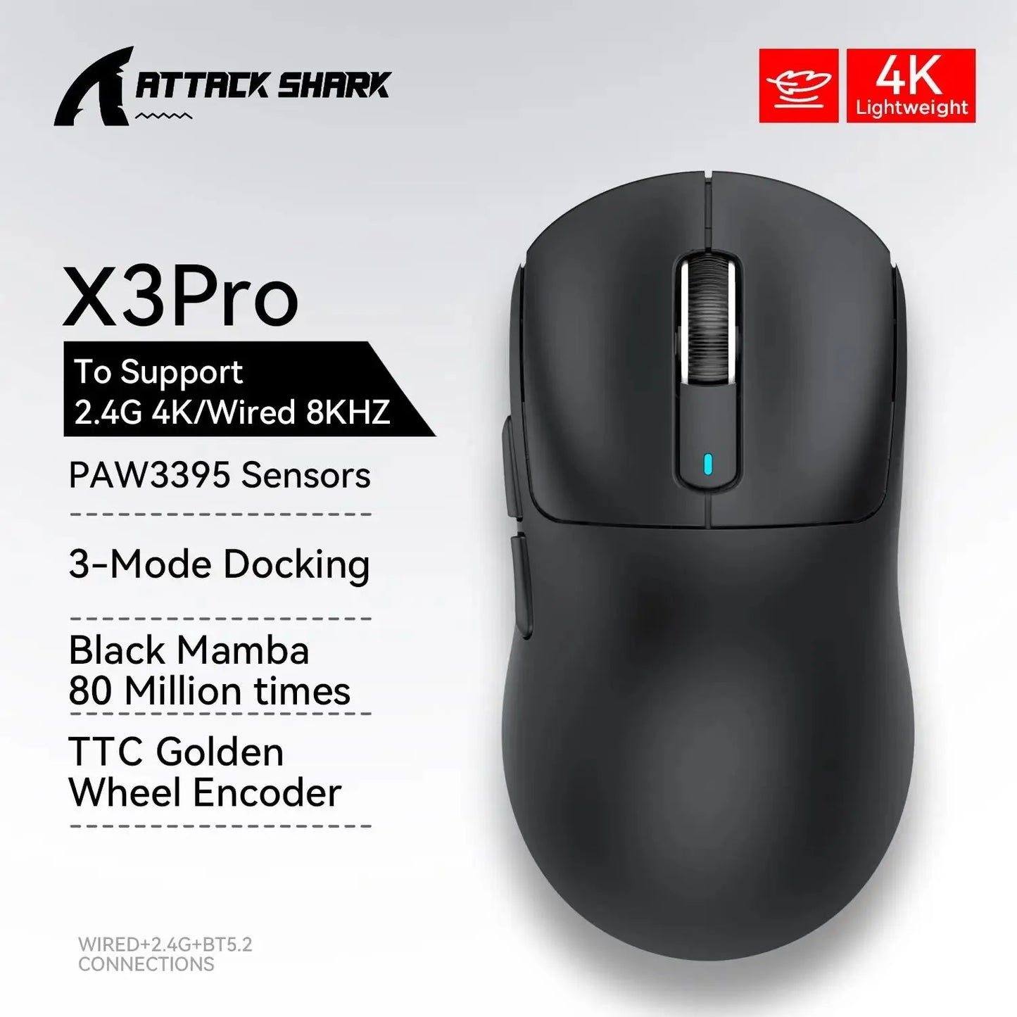 ATTACK SHARK X3 / X3 Pro Wireless Gaming Mouse – PAW3395 26K DPI Tri-Mode Ultra-Light Gaming Mouse