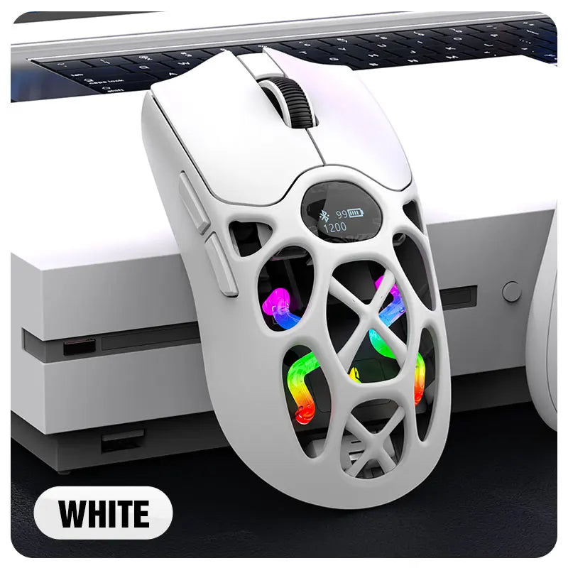 RaXUNFOX H16PRO Tri-Mode Wireless Gaming Mouse – 12000 DPI, Bluetooth, 2.4GHz & Wired RGB Gaming Mouse with 1KHz Polling Ratete, Rechargeable eSports Mouse