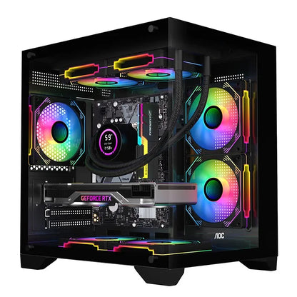 AOC CG391 MATX Gaming PC Case – Panoramic Sea View Tempered Glass Case with 3 RGB Fans & 240mm Liquid Cooling Support