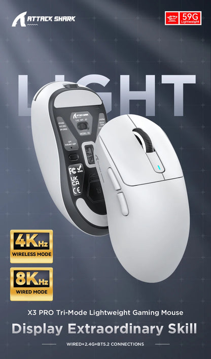 ATTACK SHARK X3 / X3 Pro Wireless Gaming Mouse – PAW3395 26K DPI Tri-Mode Ultra-Light Gaming Mouse