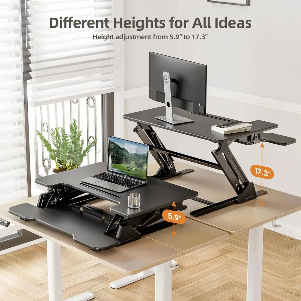 32-Inch Height Adjustable Desk Riser | Sit-Stand Workstation with Dual Monitor Stand & Keyboard Tray