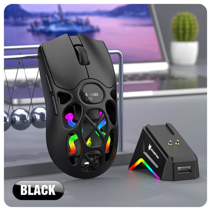 RaXUNFOX H16PRO Tri-Mode Wireless Gaming Mouse – 12000 DPI, Bluetooth, 2.4GHz & Wired RGB Gaming Mouse with 1KHz Polling Ratete, Rechargeable eSports Mouse