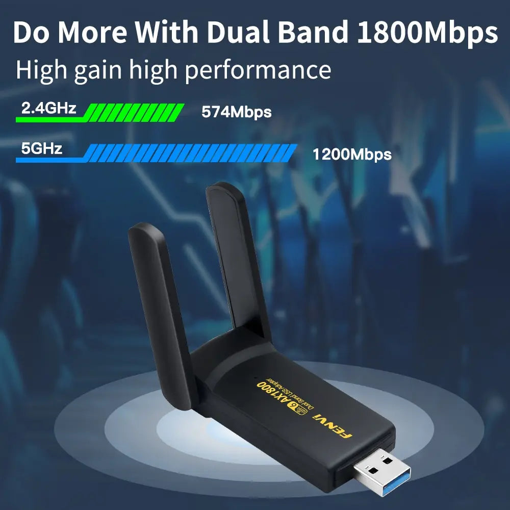 FENVI 1800Mbps WiFi 6 USB Adapter – Dual Band 2.4GHz/5GHz USB 3.0 Wireless Network Dongle for PC & Laptop (Windows 10/11)