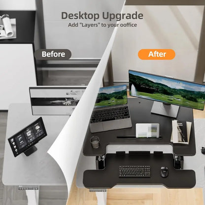 32-Inch Height Adjustable Desk Riser | Sit-Stand Workstation with Dual Monitor Stand & Keyboard Tray